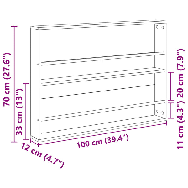 Lehtiteline hyllyllä Vanha puu 100 x 12 x 70 cm Tekninen puu