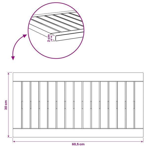 Pöytälevy 60,5 x 30 x 2 cm Suorakaide Tiheä akasiapuu valkoinen