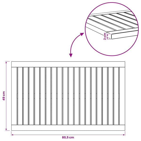 Pöytälevy 80,5 x 49 x 2 cm Suorakaide Tiheä akasiapuu Valkopesu