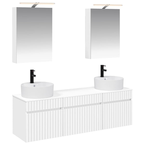 Kylpyhuoneen kaappisetti 5 kpl valkoinen Tekninen puu