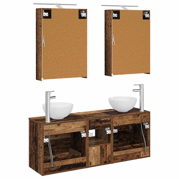 Kylpyhuoneen kaappisetti 5 kpl Vanha puu Tekninen puu