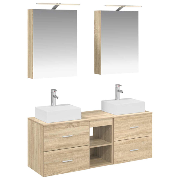 Kylpyhuonekalustesetti 5 kpl Sonoma-tammi Tekninen puu ja lasi