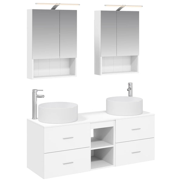 Kylpyhuonekalustesetti 5 kpl valkoinen Tekninen puu ja lasi