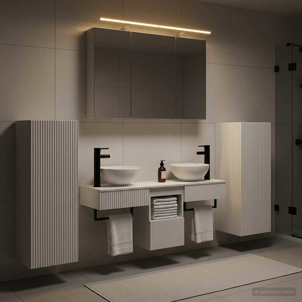 Kylpyhuonekalustesetti 6 kpl valkoinen Tekninen puu ja lasi