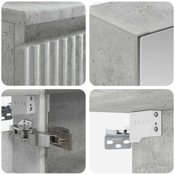 Kylpyhuonekalustesetti 6 kpl Betoninharmaa Tekninen puu ja lasi