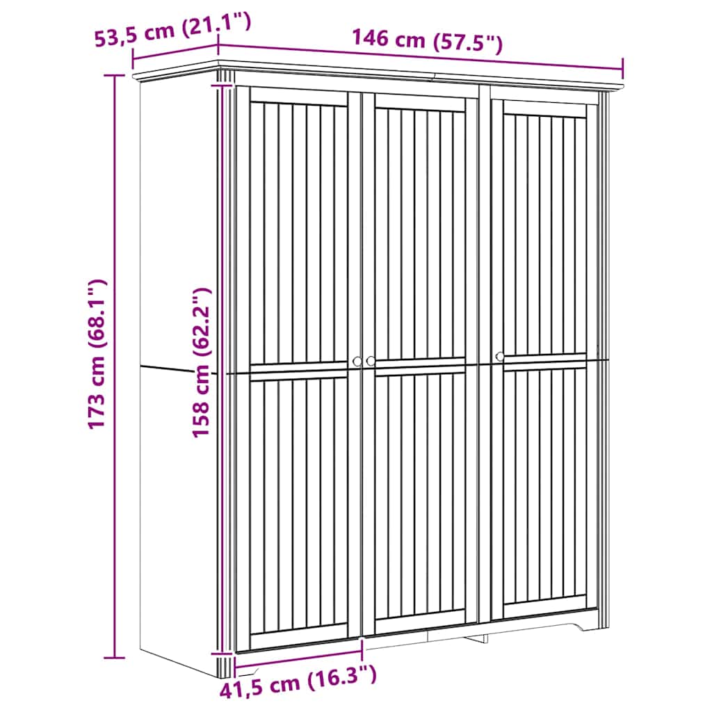 Vaatekaappi BODO Hunajaruskea 146 x 53,5 x 173 cm Tekninen puu