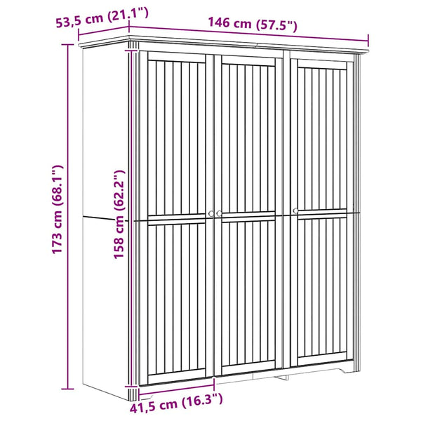 Vaatekaappi BODO Hunajaruskea 146 x 53,5 x 173 cm Tekninen puu