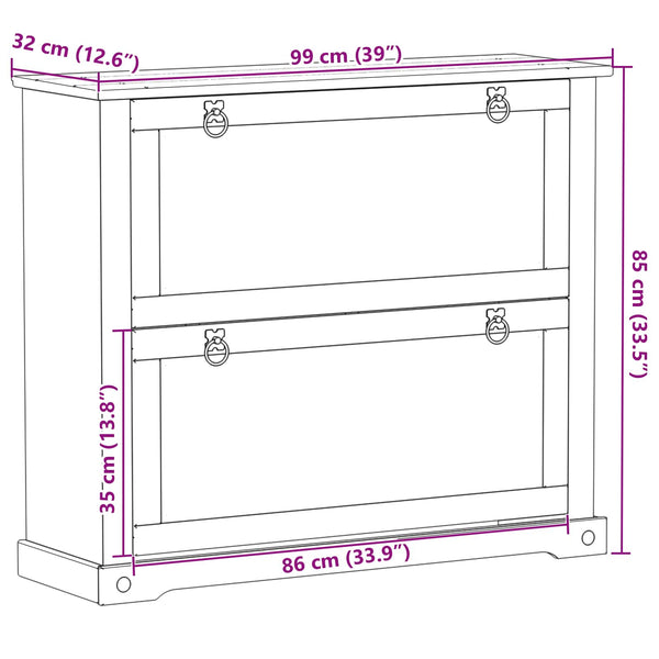 Kenkäkaappi Corona Valkoinen 99 x 32 x 85 cm Massiivinen mänty
