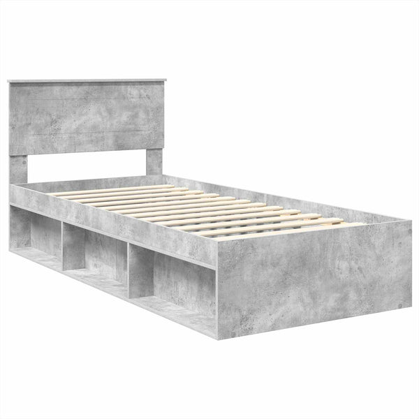 Sängyn runko päätyllä Betonin harmaa 100 x 200 cm Tekninen puu