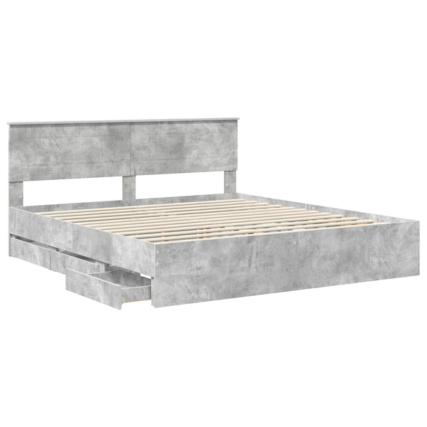 Sängyn runko päätyllä Betoni Harmaa 200 x 200 cm Insinööripuuta