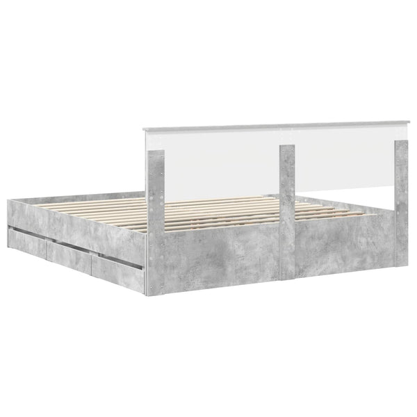 Sängyn runko päätyllä Betoni Harmaa 200 x 200 cm Insinööripuuta
