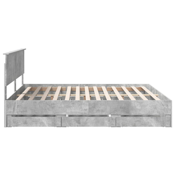 Sängyn runko päätyllä Betoni Harmaa 200 x 200 cm Insinööripuuta