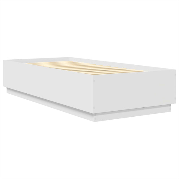 Sängyn runko LED-nauhoilla Valkoinen 90 x 200 cm Tekninen puu