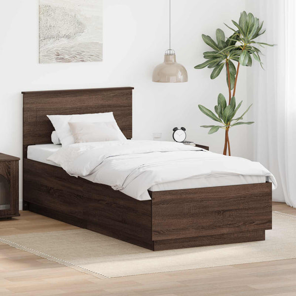 Sängyn runko päätyllä Ruskea tammi 70 x 190 cm Tekninen puu