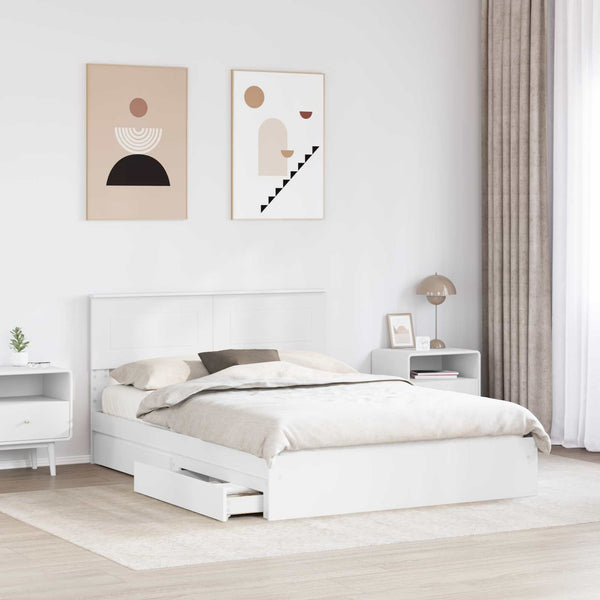 Säilytyssänky päätyllä Valkoinen 160 x 200 cm Tekninen puu