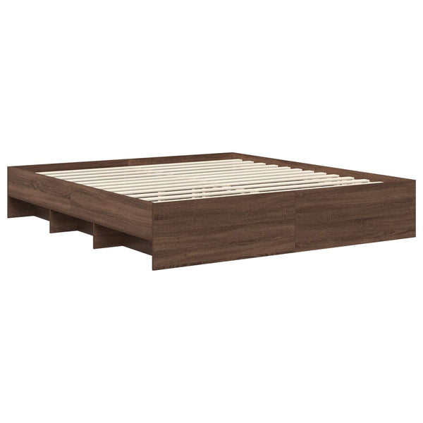 Sängyn runko päätyllä Ruskea tammi 200 x 200 cm Tekninen puu
