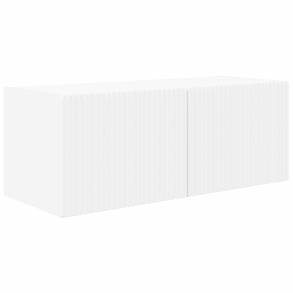 Valkoinen TV-tasosetti 2 osaa Seinäkiinnitettävä Tekninen puu