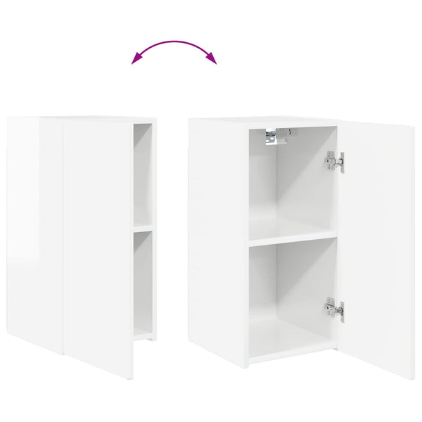 Korkean kiillon valkoinen TV-tasosetti 2 kpl Tekninen puu