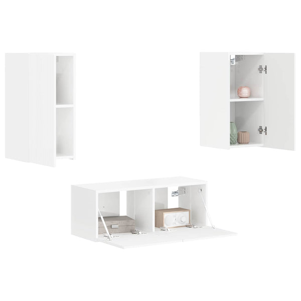 Korkean kiillon valkoinen TV-tasosetti 2 kpl Tekninen puu