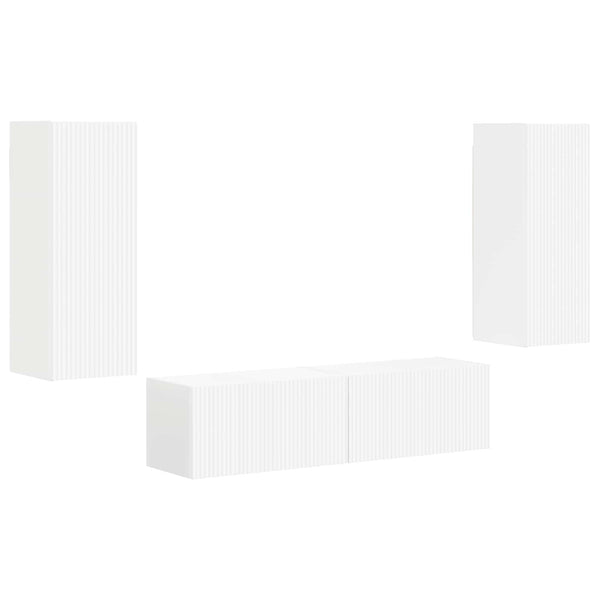 Seinäkiinnitettävä TV-tasosetti 2 kpl Valkoinen Tekninen puu