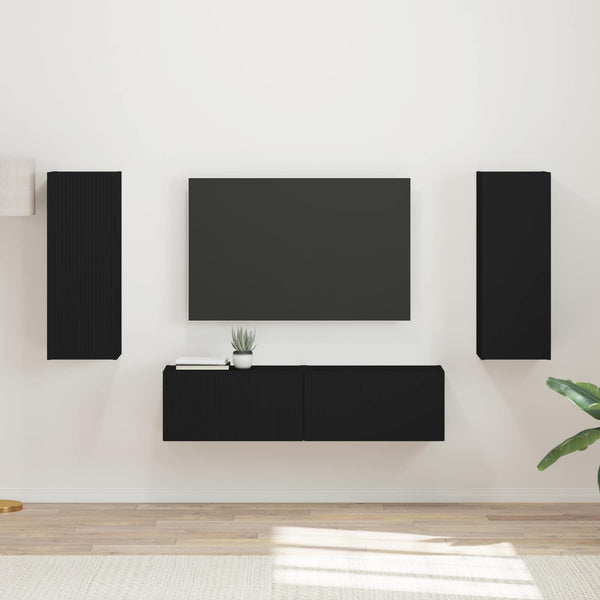 Seinäkiinnitettävä TV-tasosetti 2 pcs Musta Tekninen puu