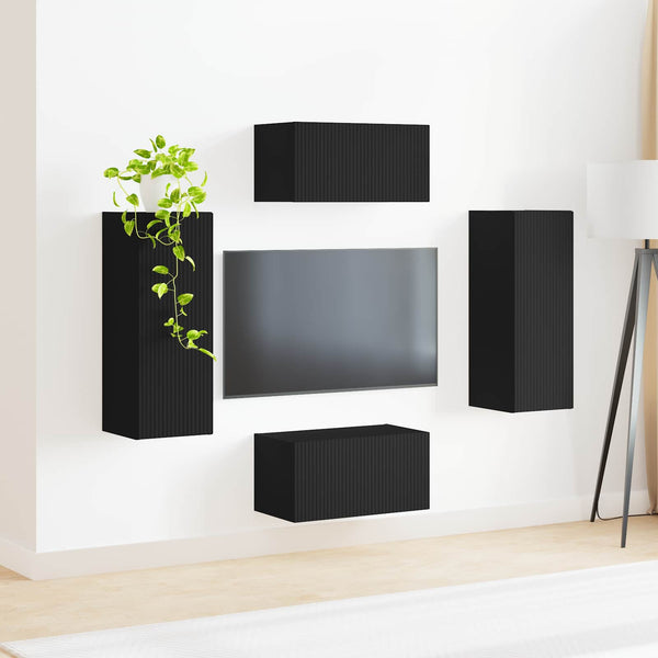 Seinäkiinnitettävä TV-tasosetti 2 pcs Musta Tekninen puu