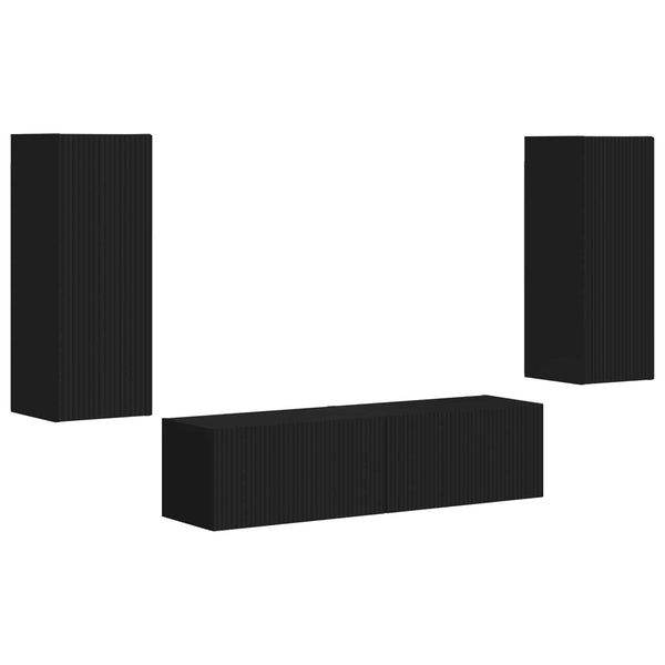 Seinäkiinnitettävä TV-tasosetti 2 pcs Musta Tekninen puu