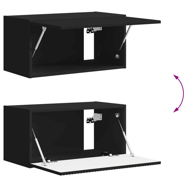 Seinäkiinnitettävä TV-tasosetti 2 pcs Musta Tekninen puu