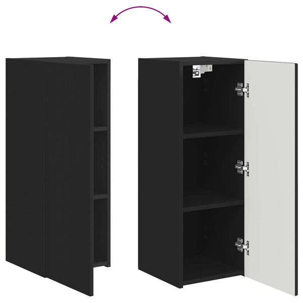 Seinäkiinnitettävä TV-tasosetti 2 pcs Musta Tekninen puu
