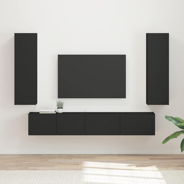 Tekninen puu Musta Seinäkiinnitettävä TV-tasosetti 3 pcs