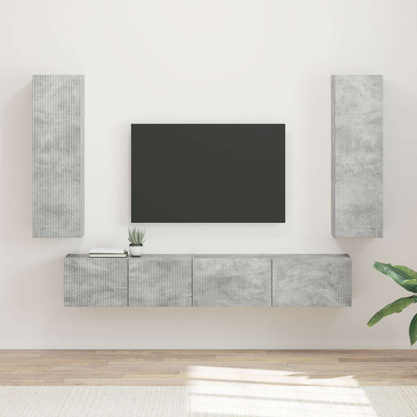 TV-tasosetti 3 pcs Tekninen puu Harmaa Betoni