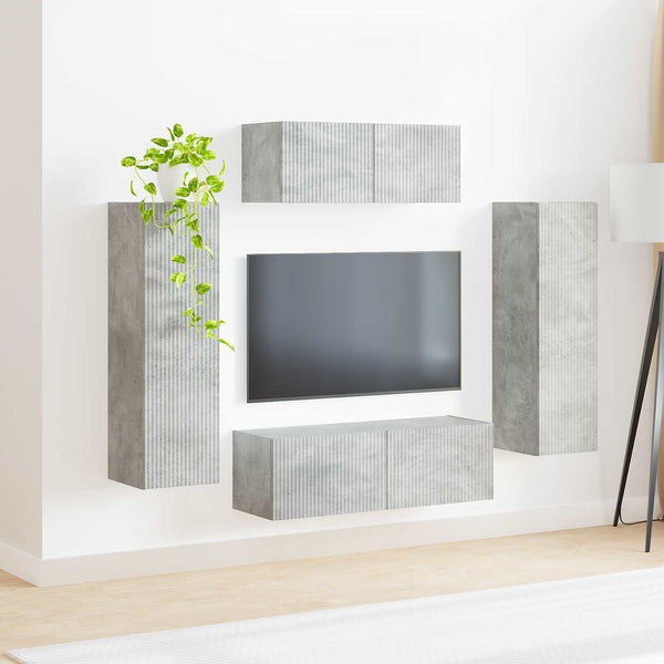 TV-tasosetti 3 pcs Tekninen puu Harmaa Betoni