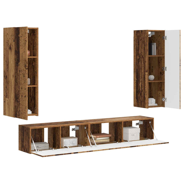 3-osainen Seinäkiinnitettävä TV-tasosetti Vanha puu Tekninen puu