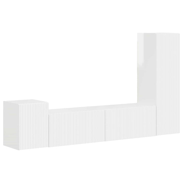 Valkoinen TV-tasosetti 4 kpl Korkean kiillon Tekninen puu