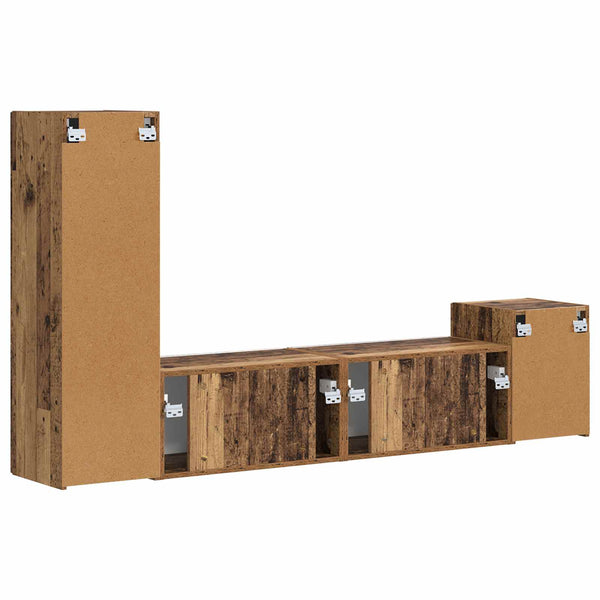 4 pcs Vanha puu Seinäkiinnitettävä TV-tasosetti Tekninen puu