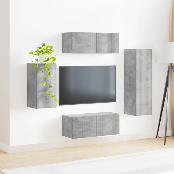 TV-tasosetti 3 pcs Harmaa Betoni Tekninen puu
