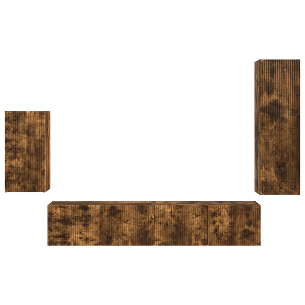 3-osainen TV-tasosetti Savupähkinä Seinäkiinnitettävä Tekninen puu