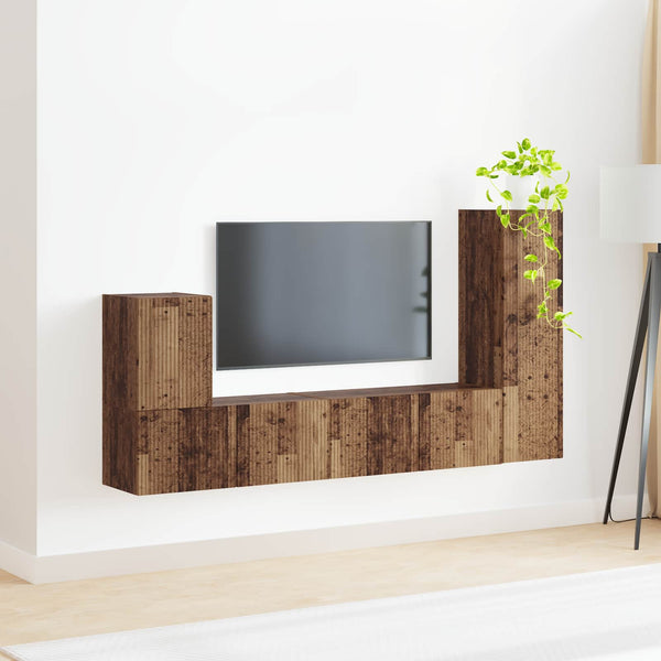 Seinäkiinnitettävä TV-tasosetti 3 pcs Vanha puu Tekninen puu