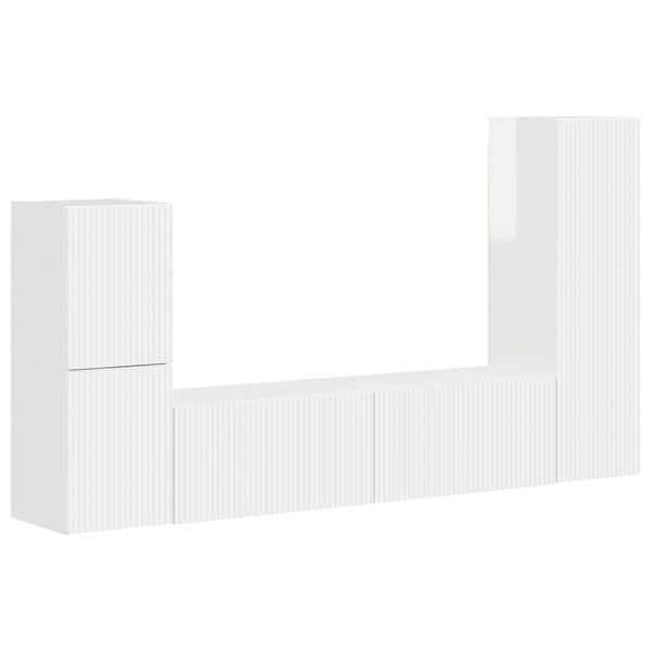 Tekninen puu 4-osainen TV-tasosetti Korkean kiillon valkoinen