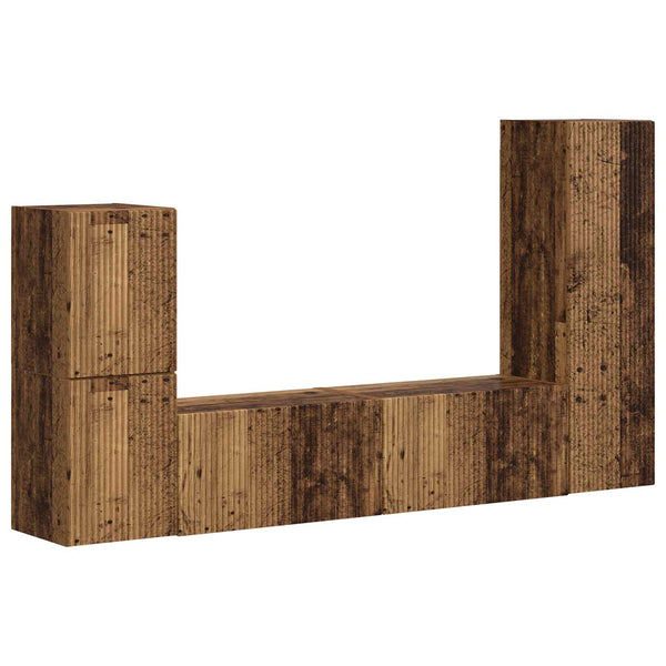 Vanha puu 4 pcs Seinäkiinnitettävä TV-tasosetti Tekninen puu