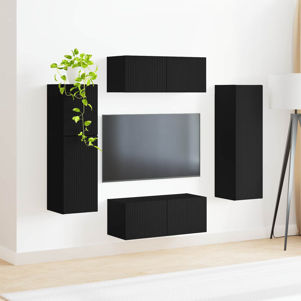 4 pcs Musta TV-tasosetti Seinäkiinnitettävä Tekninen puu
