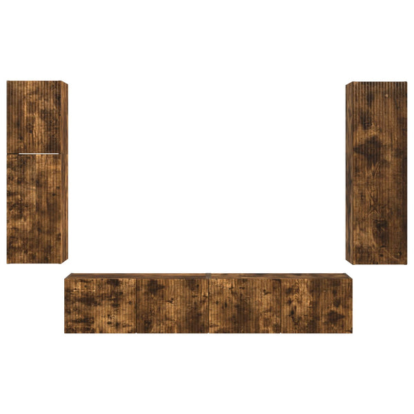 4 pcs Seinäkiinnitettävä TV-tasosetti Tekninen puu Savupähkinä