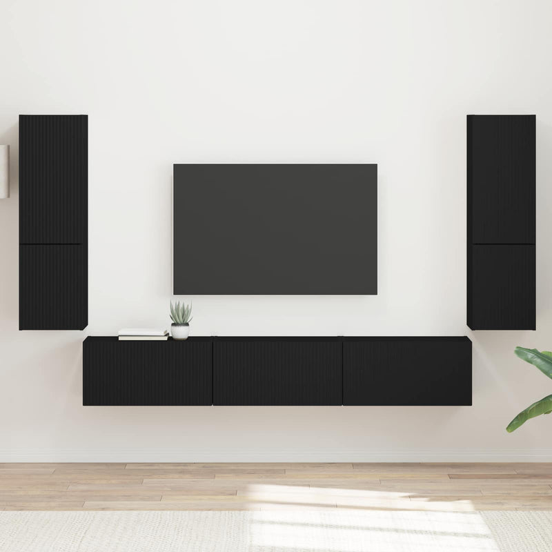 TV-tasosetti 4 pcs Seinäkiinnitettävä Musta Tekninen puu