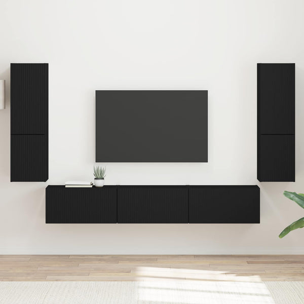 TV-tasosetti 4 pcs Seinäkiinnitettävä Musta Tekninen puu