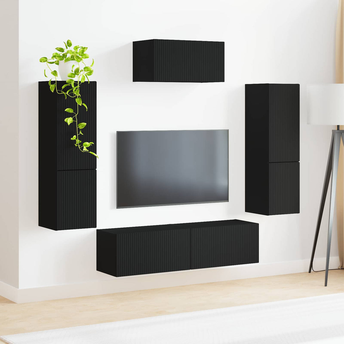 TV-tasosetti 4 pcs Seinäkiinnitettävä Musta Tekninen puu