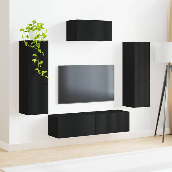 TV-tasosetti 4 pcs Seinäkiinnitettävä Musta Tekninen puu