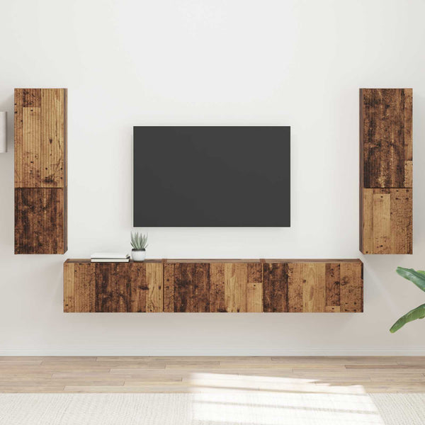 Seinäkiinnitettävä 4 pcs TV-tasosetti Vanha puu Tekninen puu