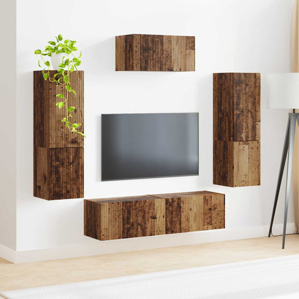 Seinäkiinnitettävä 4 pcs TV-tasosetti Vanha puu Tekninen puu