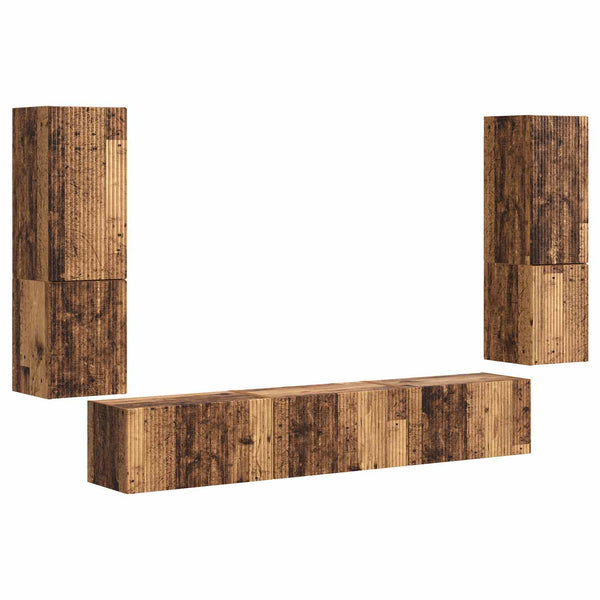 Seinäkiinnitettävä 4 pcs TV-tasosetti Vanha puu Tekninen puu