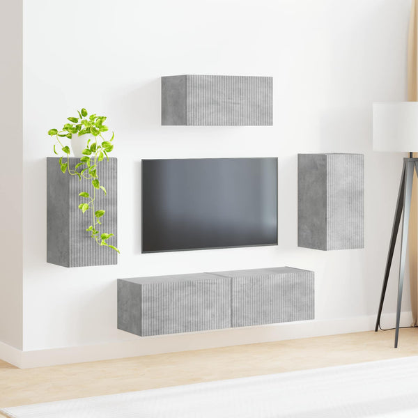 Betoni TV-tasosetti 3 pcs Harmaa Tekninen puu